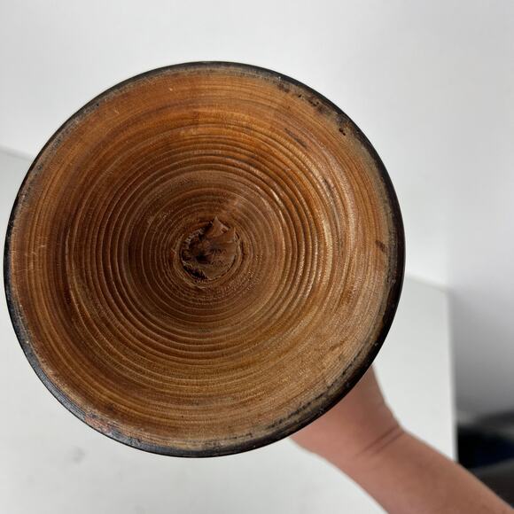 Vintage Hand Carved Wooden Vase Floral Leaves Made in Mexico 12.5" Boho - Picture 3 of 7